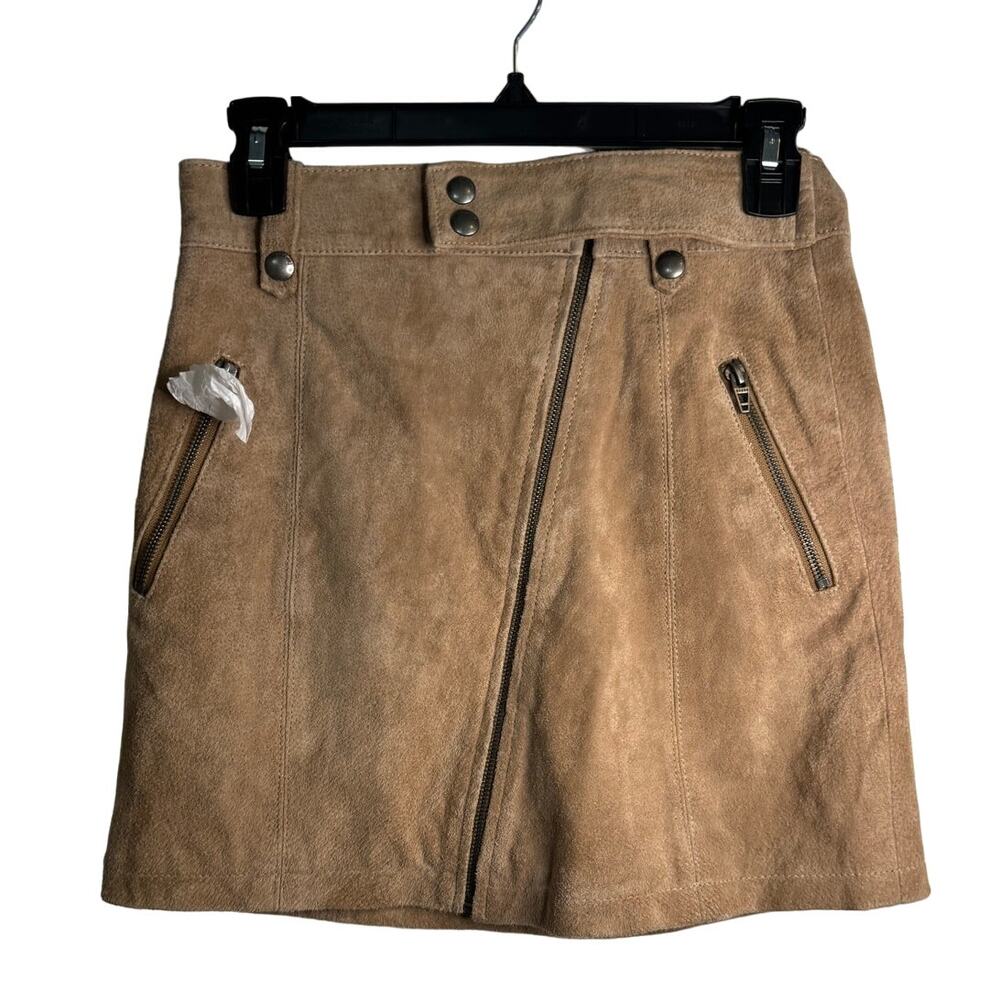 BLANKNYC Caffe Latte Suede 100% Leather Moto Mini Skirt Size 26 - Picture 3 of 10